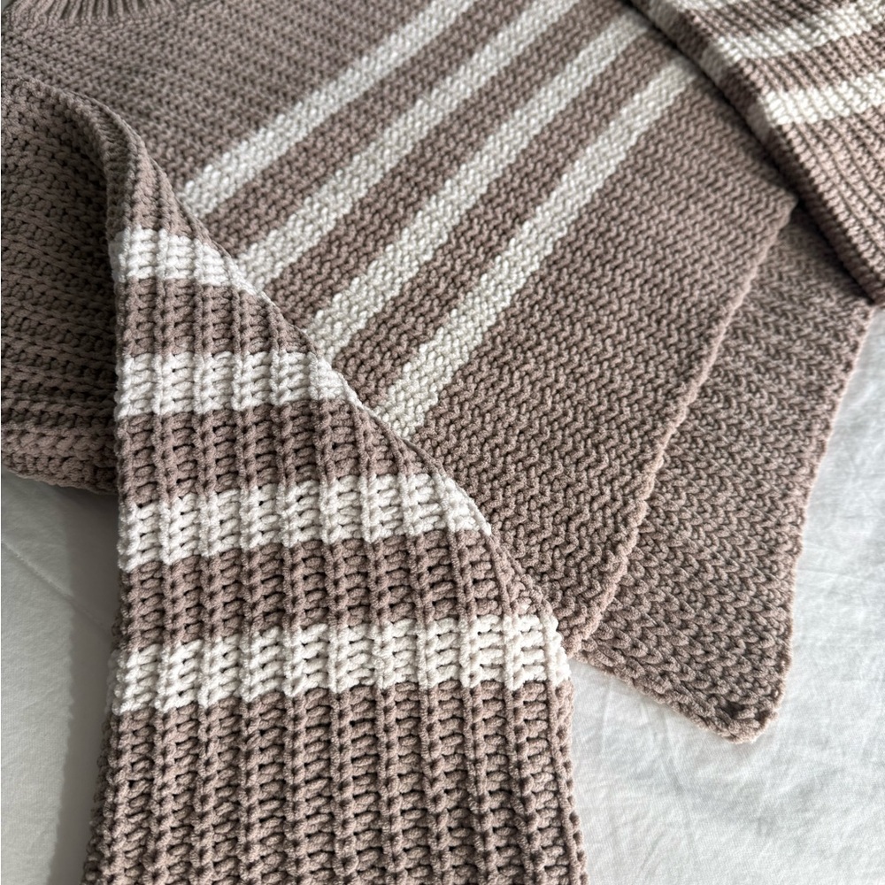 Pink Rose Taupe and Cream Striped Sweater